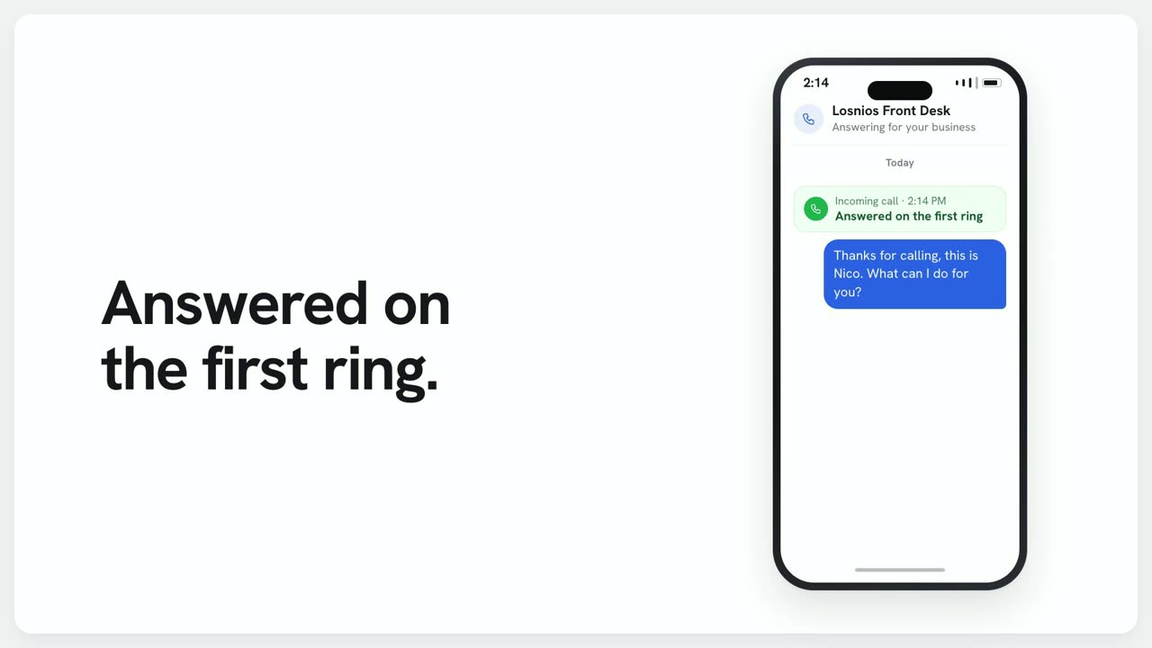 A phone screen showing a call answered on the first ring and a booking made